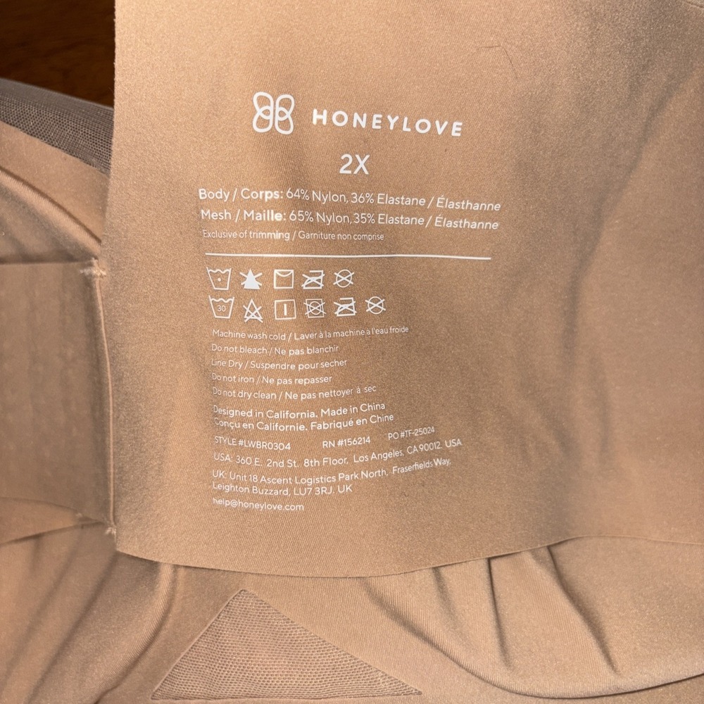 Honeylove Bra Liftwear Crossower Women 2X C/D Nude Beige Lined Sand 33'' Band - Picture 4 of 9